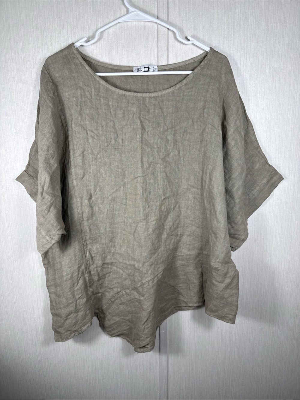 Made In Italy Womens One Size  Linen Asymmetrical Oversized Lagenlook taup Tunic